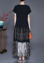 Load image into Gallery viewer, Bohemian Black Embroidered Tulle Patchwork Zircon Cotton Dress Summer