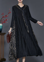 Load image into Gallery viewer, Bohemian Black Hooded Patchwork Wrinkled Maxi Dresses Spring