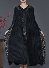 Load image into Gallery viewer, Bohemian Black Hooded Patchwork Wrinkled Maxi Dresses Spring