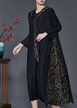 Load image into Gallery viewer, Bohemian Black Hooded Patchwork Wrinkled Maxi Dresses Spring