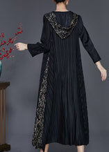 Load image into Gallery viewer, Bohemian Black Hooded Patchwork Wrinkled Maxi Dresses Spring