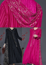 Load image into Gallery viewer, Bohemian Black Hooded Patchwork Wrinkled Maxi Dresses Spring