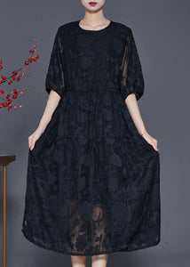 Bohemian Black Jacquard Chiffon Robe Dresses Summer