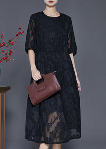 Bohemian Black Jacquard Chiffon Robe Dresses Summer