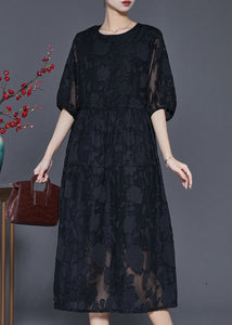 Bohemian Black Jacquard Chiffon Robe Dresses Summer