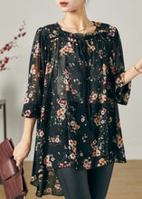 Load image into Gallery viewer, Bohemian Black Oversized Print Chiffon Shirt Summer