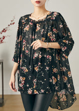 Load image into Gallery viewer, Bohemian Black Oversized Print Chiffon Shirt Summer