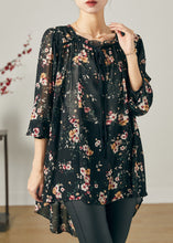 Load image into Gallery viewer, Bohemian Black Oversized Print Chiffon Shirt Summer