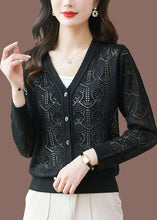 Load image into Gallery viewer, Bohemian Black V Neck Solid Ice Size Knit Cardigans Summer