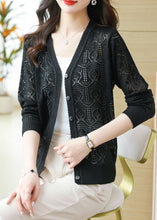 Load image into Gallery viewer, Bohemian Black V Neck Solid Ice Size Knit Cardigans Summer