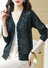 Load image into Gallery viewer, Bohemian Black V Neck Solid Ice Size Knit Cardigans Summer