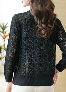 Bohemian Black V Neck Solid Ice Size Knit Cardigans Summer