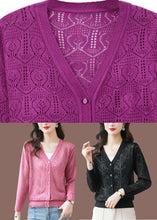 Load image into Gallery viewer, Bohemian Black V Neck Solid Ice Size Knit Cardigans Summer