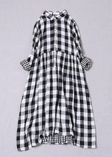 Load image into Gallery viewer, Bohemian Black White Plaid PeterPan Collar Pockets Button Fall Patchwork Dresses