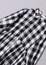 Load image into Gallery viewer, Bohemian Black White Plaid PeterPan Collar Pockets Button Fall Patchwork Dresses