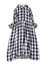 Load image into Gallery viewer, Bohemian Black White Plaid PeterPan Collar Pockets Button Fall Patchwork Dresses