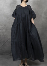 Load image into Gallery viewer, Bohemian Black Wrinkled Patchwork Maxi Dress Short Sleeve