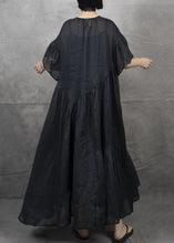 Load image into Gallery viewer, Bohemian Black Wrinkled Patchwork Maxi Dress Short Sleeve