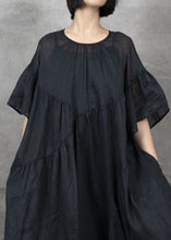 Load image into Gallery viewer, Bohemian Black Wrinkled Patchwork Maxi Dress Short Sleeve