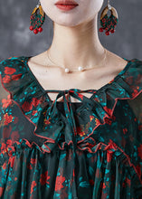 Load image into Gallery viewer, Bohemian Blackish Green Ruffled Print Chiffon Blouses Summer