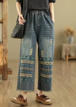 Load image into Gallery viewer, Bohemian Blue Embroidered Pockets Denim Wide Leg Pants Spring