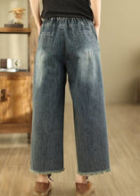 Load image into Gallery viewer, Bohemian Blue Embroidered Pockets Denim Wide Leg Pants Spring