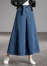 Load image into Gallery viewer, Bohemian Blue High Waist Pockets Wide Leg Fall Denim Pants