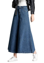 Load image into Gallery viewer, Bohemian Blue High Waist Pockets Wide Leg Fall Denim Pants