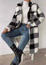 Load image into Gallery viewer, Bohemian Blue Peter Pan Collar Pockets Plaid Faux Fur Coats Fall