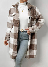 Load image into Gallery viewer, Bohemian Blue Peter Pan Collar Pockets Plaid Faux Fur Coats Fall