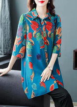 Load image into Gallery viewer, Bohemian Blue Print Button Patchwork Chiffon Shirts Tops Bracelet Sleeve