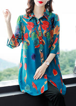 Load image into Gallery viewer, Bohemian Blue Print Button Patchwork Chiffon Shirts Tops Bracelet Sleeve