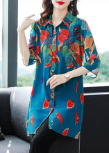 Load image into Gallery viewer, Bohemian Blue Print Button Patchwork Chiffon Shirts Tops Bracelet Sleeve