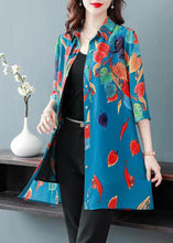 Load image into Gallery viewer, Bohemian Blue Print Button Patchwork Chiffon Shirts Tops Bracelet Sleeve