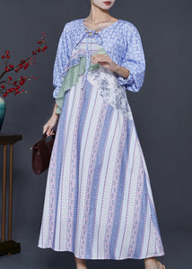 Bohemian Blue Print Patchwork Chiffon Dresses Summer