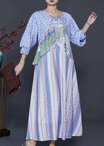 Bohemian Blue Print Patchwork Chiffon Dresses Summer