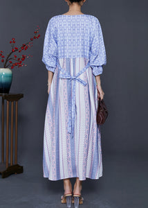 Bohemian Blue Print Patchwork Chiffon Dresses Summer