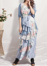 Load image into Gallery viewer, Bohemian Blue Ruffled Print Patchwork Silk Dresses Summer