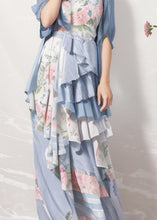 Load image into Gallery viewer, Bohemian Blue Ruffled Print Patchwork Silk Dresses Summer