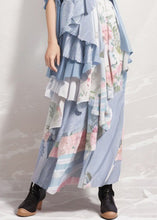 Load image into Gallery viewer, Bohemian Blue Ruffled Print Patchwork Silk Dresses Summer