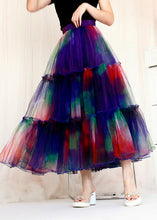 Load image into Gallery viewer, Bohemian Blue Ruffled Tie Dye Tulle Skirt Spring