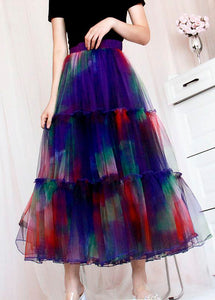 Bohemian Blue Ruffled Tie Dye Tulle Skirt Spring