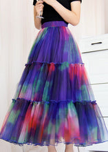 Load image into Gallery viewer, Bohemian Blue Ruffled Tie Dye Tulle Skirt Spring