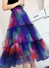 Load image into Gallery viewer, Bohemian Blue Ruffled Tie Dye Tulle Skirt Spring