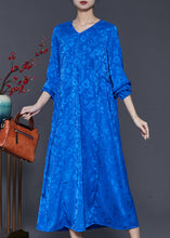 Load image into Gallery viewer, Bohemian Blue Tie Waist Print Silk Dress Spring