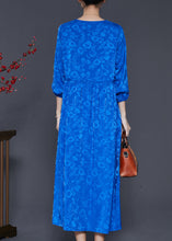 Load image into Gallery viewer, Bohemian Blue Tie Waist Print Silk Dress Spring