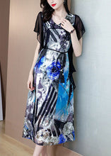 Load image into Gallery viewer, Bohemian Blue V Neck Patchwork Print Silk Dress Summer