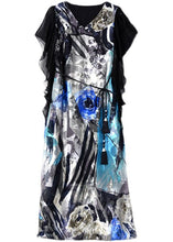 Load image into Gallery viewer, Bohemian Blue V Neck Patchwork Print Silk Dress Summer