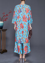 Load image into Gallery viewer, Bohemian Blue V Neck Print Side Open Two Pieces Set Fall