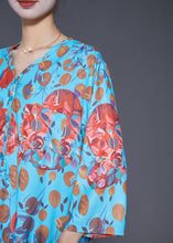 Load image into Gallery viewer, Bohemian Blue V Neck Print Side Open Two Pieces Set Fall